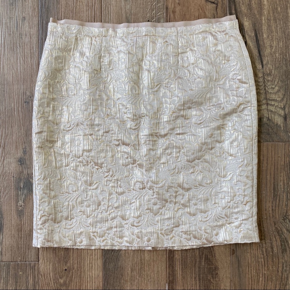 LOFT Champagne Embroidered Pencil Skirt